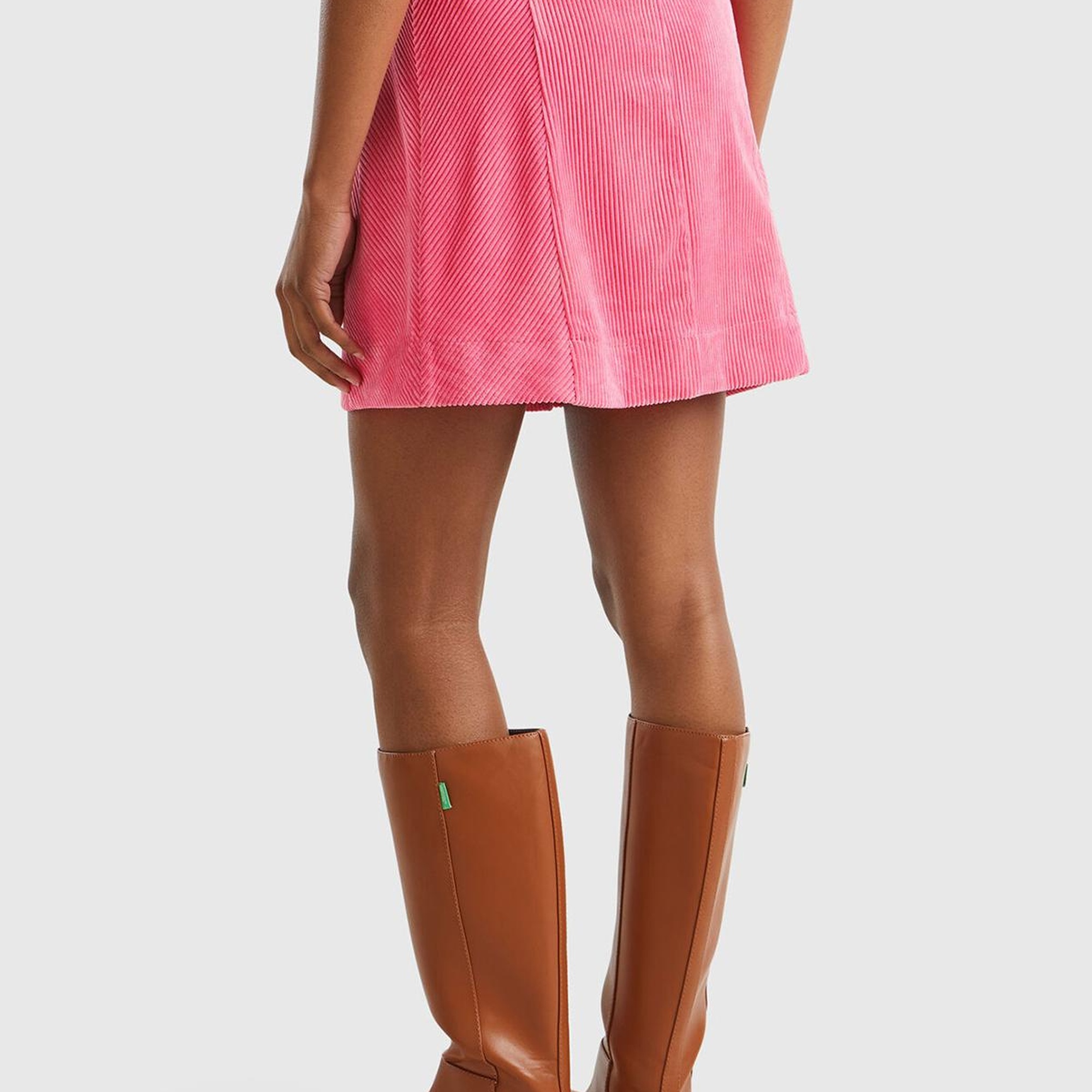 Kadın Pembe Düğme Detaylı Kadife Anvelop Mini Etek