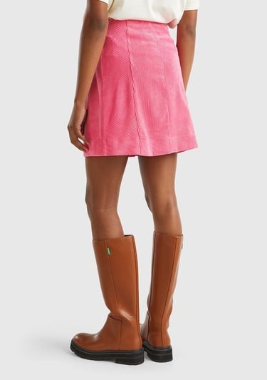  Kadın Pembe Düğme Detaylı Kadife Anvelop Mini Etek