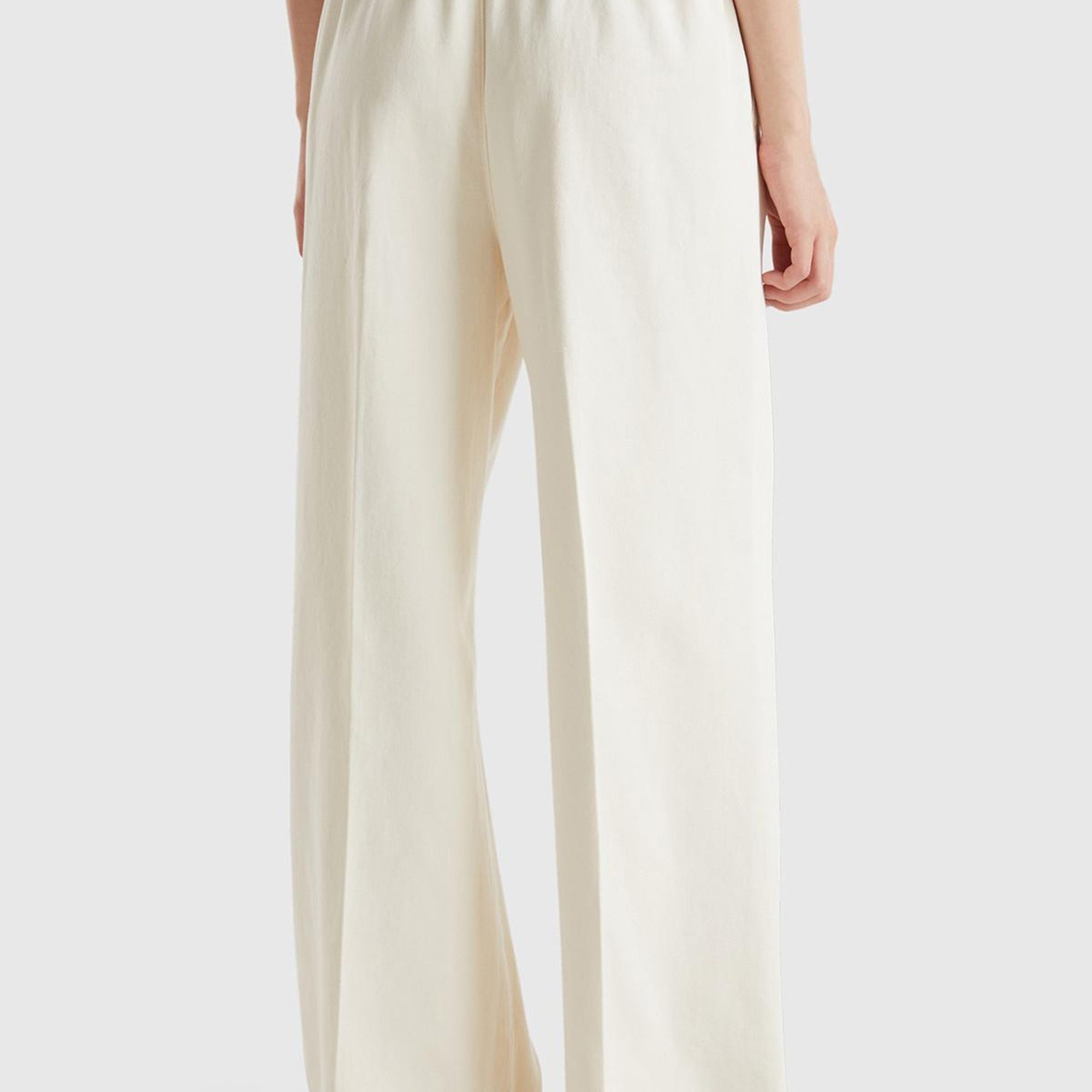 Kadın Krem %100 Pamuk Arkası Elastik Belli Bol Paça Pantolon