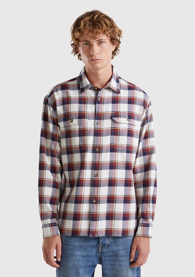  Erkek Beyaz Mix %100 Pamuk İki Göğsü Cep Detaylı Uzun Kollu Desenli Gömlek