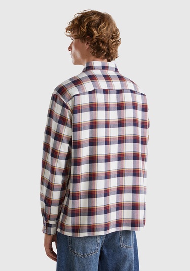  Erkek Beyaz Mix %100 Pamuk İki Göğsü Cep Detaylı Uzun Kollu Desenli Gömlek