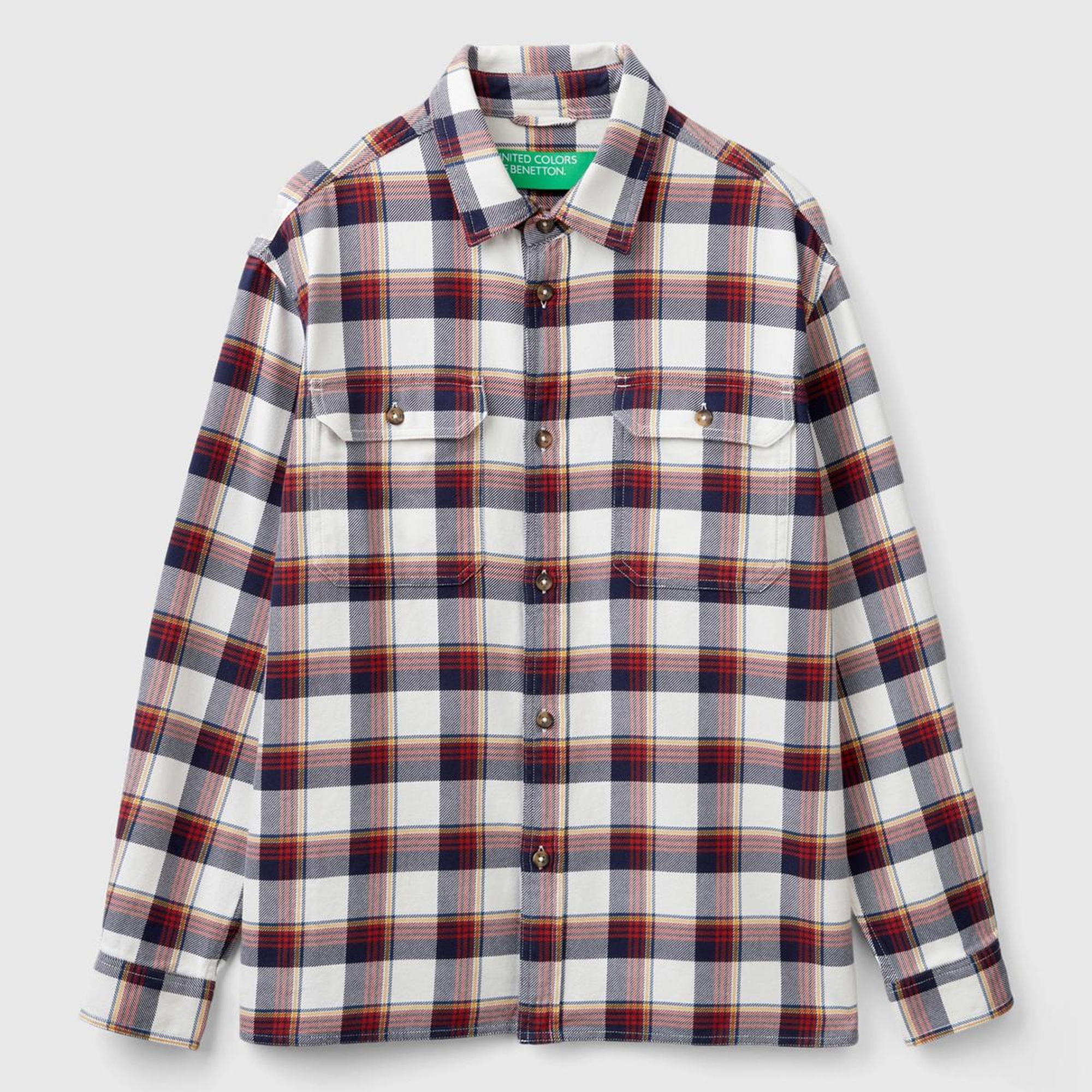 Erkek Beyaz Mix %100 Pamuk İki Göğsü Cep Detaylı Uzun Kollu Desenli Gömlek