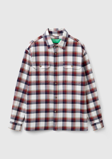  Erkek Beyaz Mix %100 Pamuk İki Göğsü Cep Detaylı Uzun Kollu Desenli Gömlek