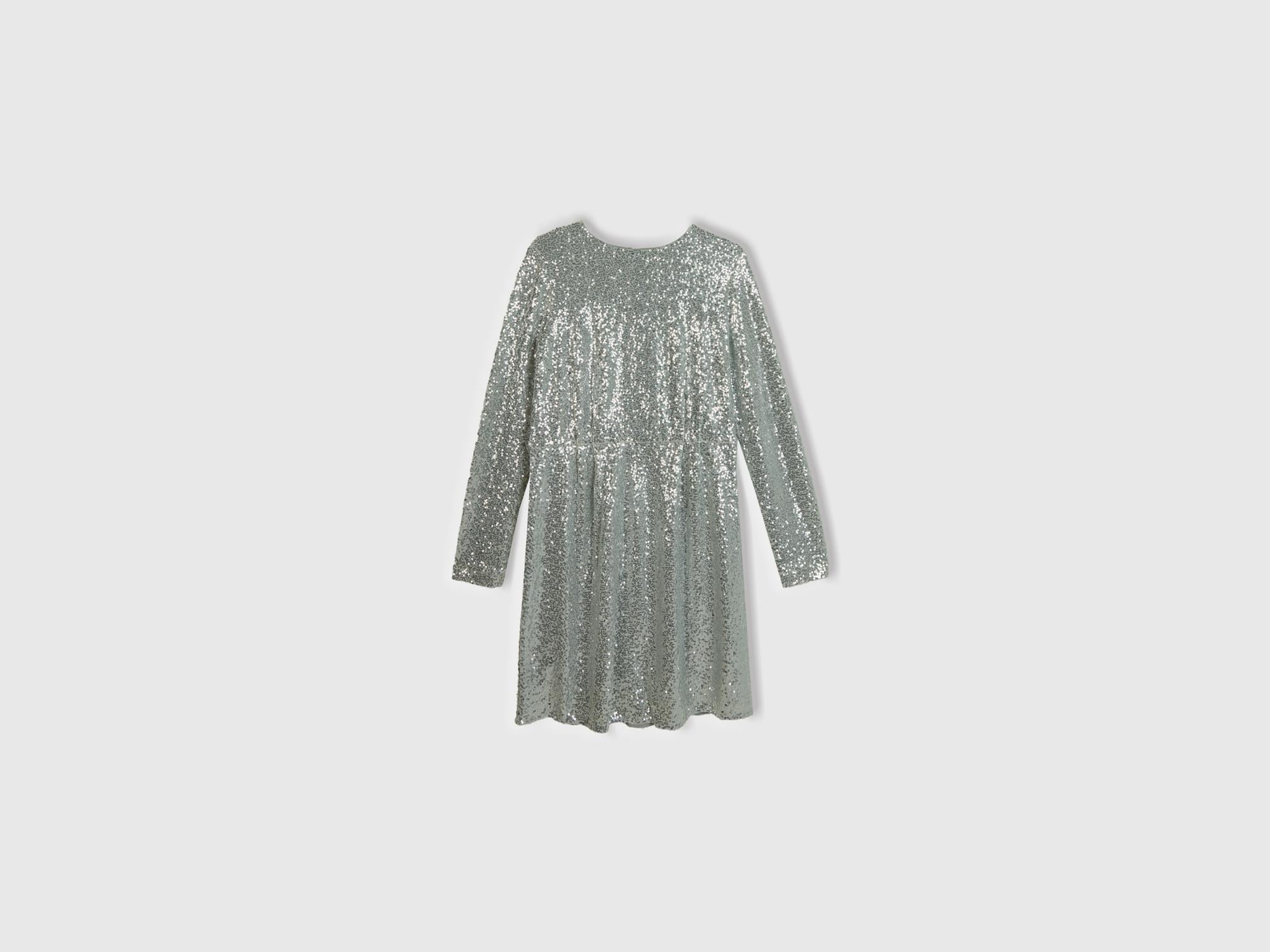  Kadın Gümüş İçi Jarse Astarlı Sırt Detaylı Uzun Kollu Simli Elbise