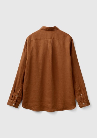  Erkek Kahverengi %100 Keten Gömlek
