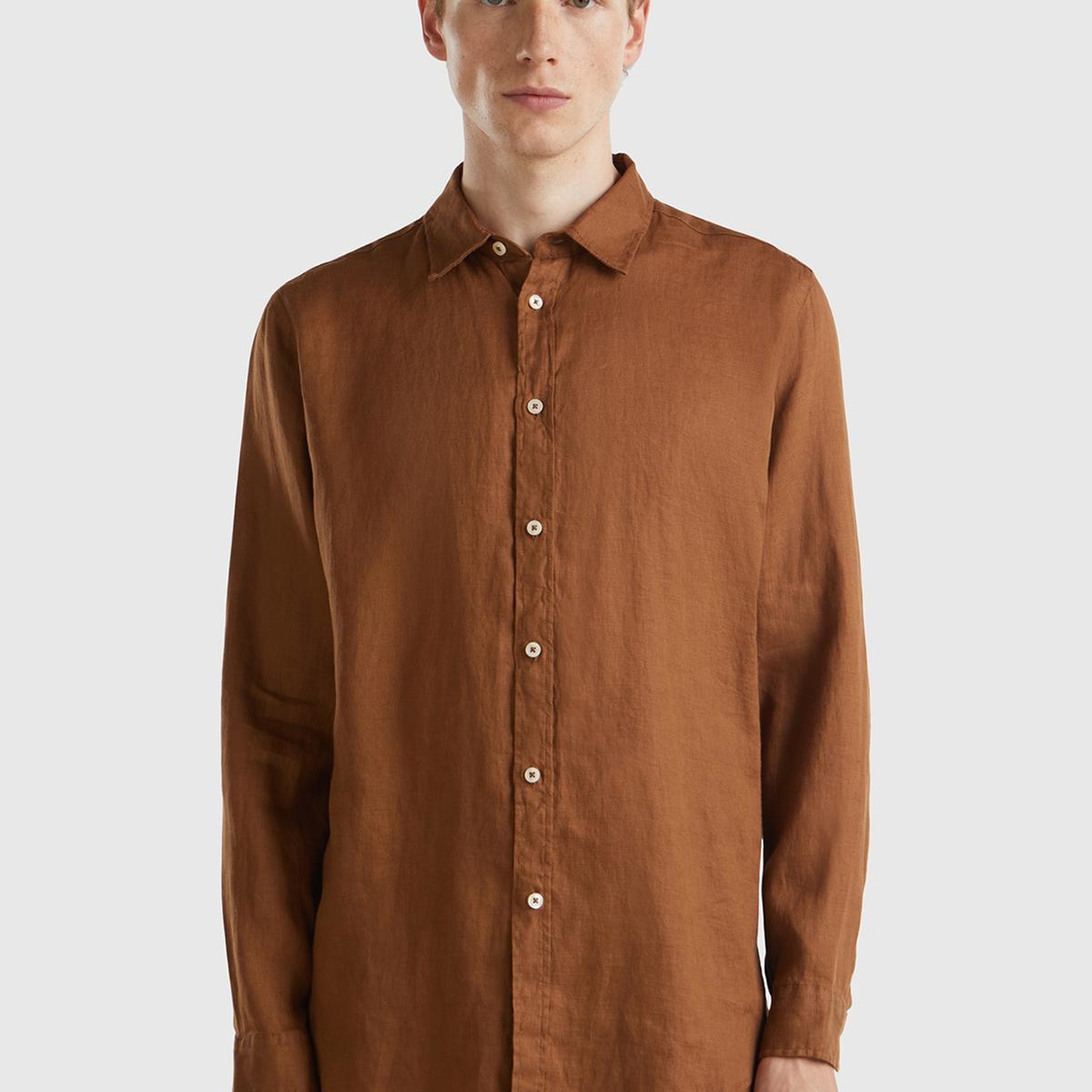 Erkek Kahverengi %100 Keten Gömlek
