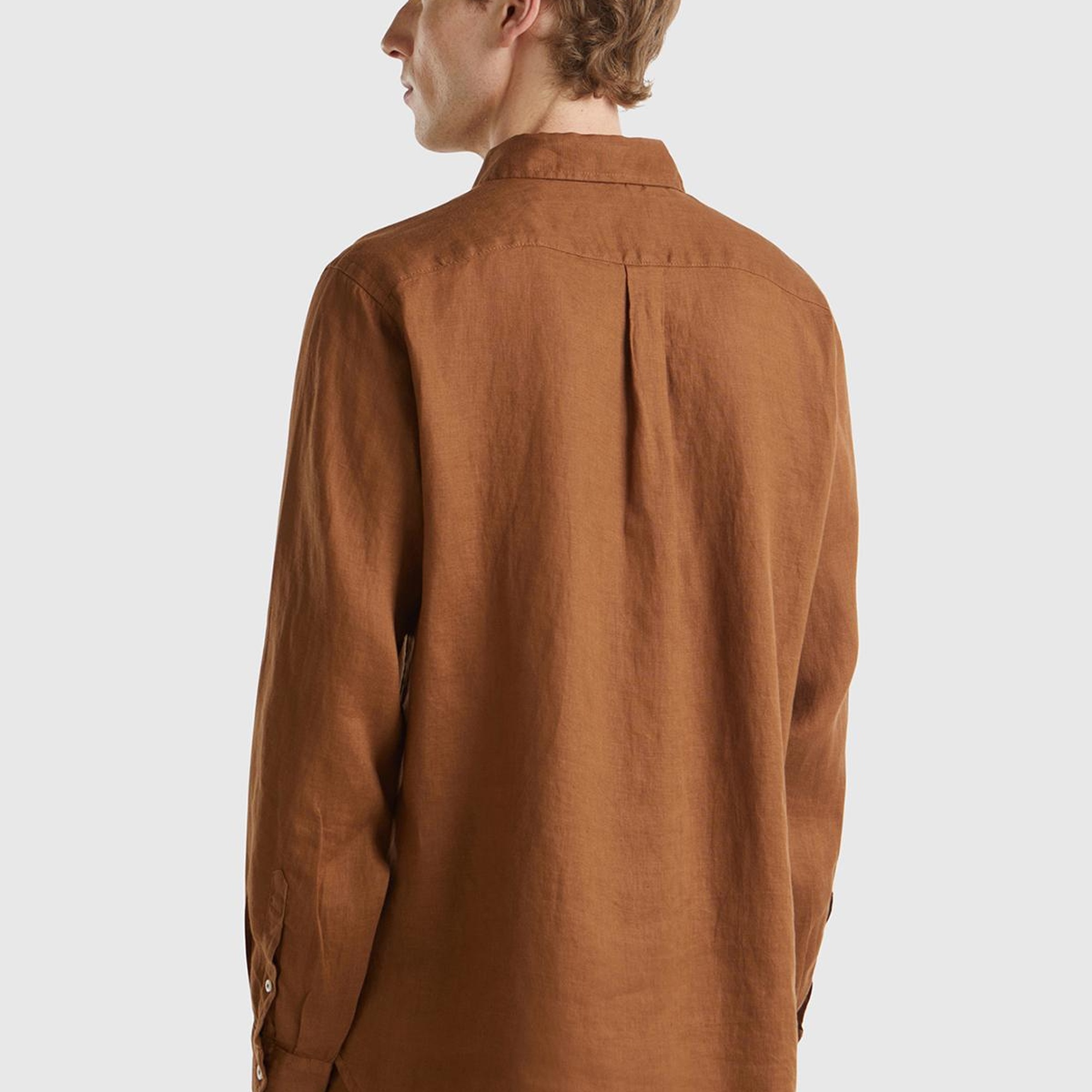 Erkek Kahverengi %100 Keten Gömlek