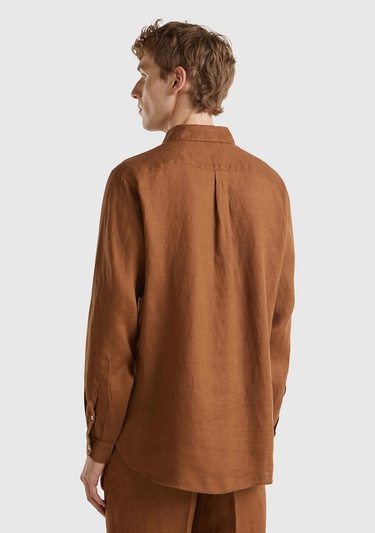  Erkek Kahverengi %100 Keten Gömlek