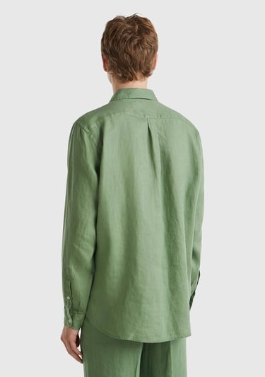  Erkek Mint Yeşili %100 Keten Gömlek