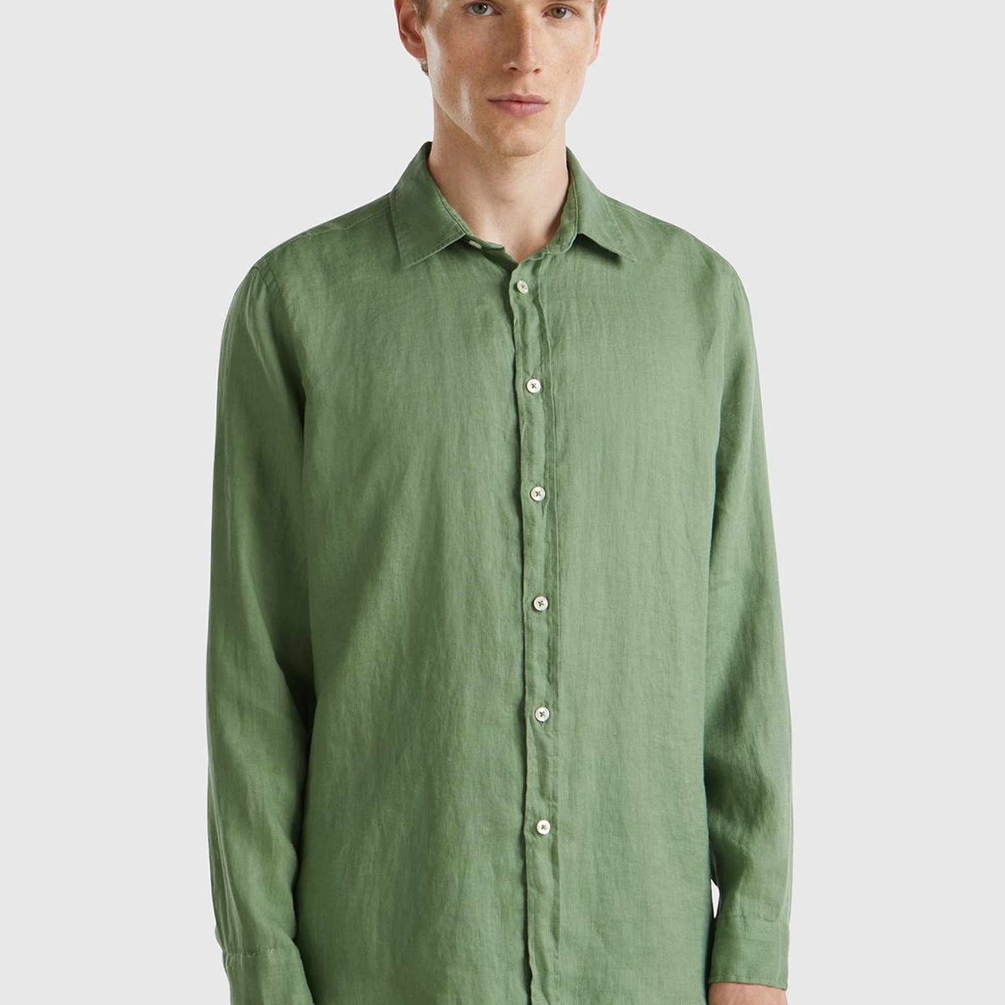 Erkek Mint Yeşili %100 Keten Gömlek
