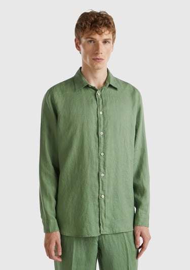  Erkek Mint Yeşili %100 Keten Gömlek