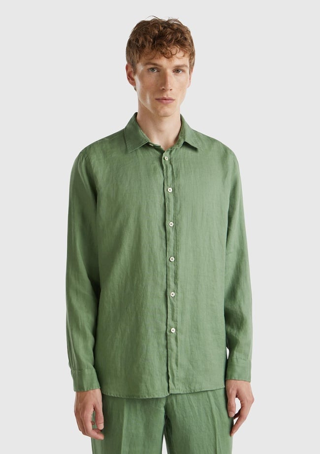  Erkek Mint Yeşili %100 Keten Gömlek