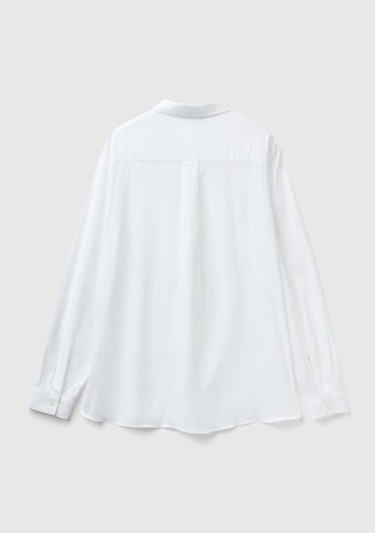  Kadın Beyaz %100 Viskoz Etek Ucu Yuvarlak Kesim Düz Gömlek