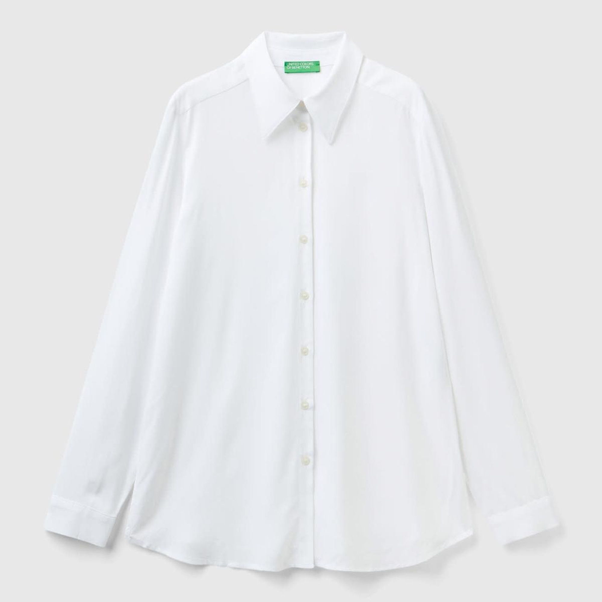 Kadın Beyaz %100 Viskoz Etek Ucu Yuvarlak Kesim Düz Gömlek