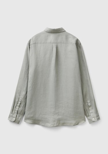  Erkek Gri %100 Keten Gömlek