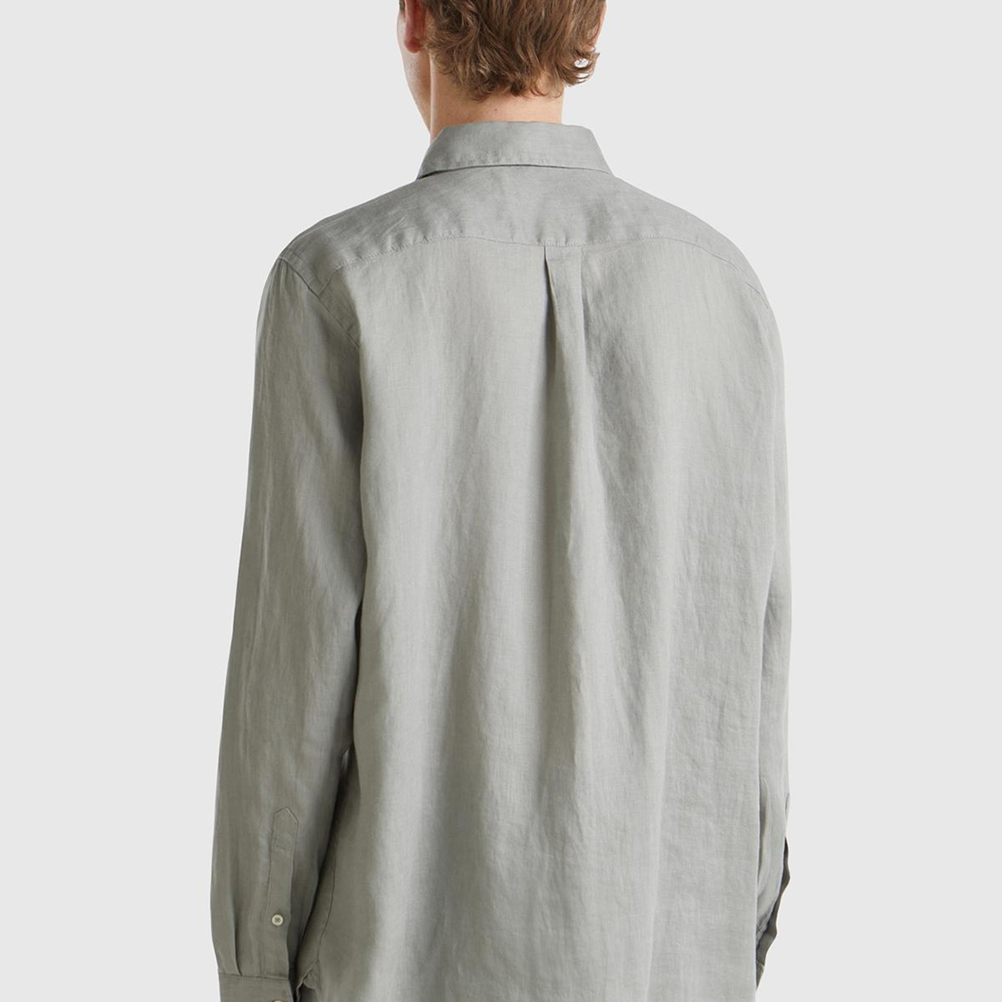 Erkek Gri %100 Keten Gömlek
