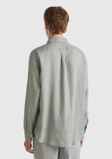  Erkek Gri %100 Keten Gömlek