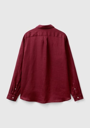  Erkek Bordo %100 Keten Gömlek