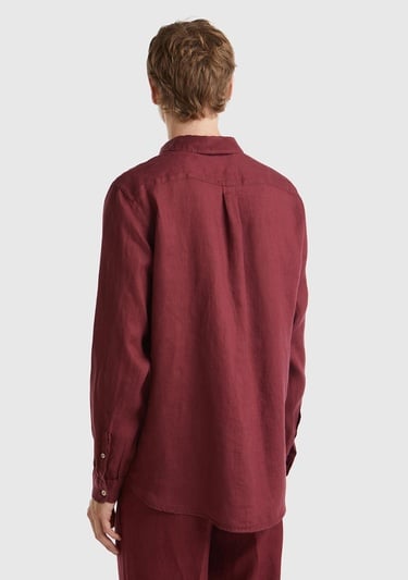  Erkek Bordo %100 Keten Gömlek