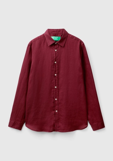  Erkek Bordo %100 Keten Gömlek