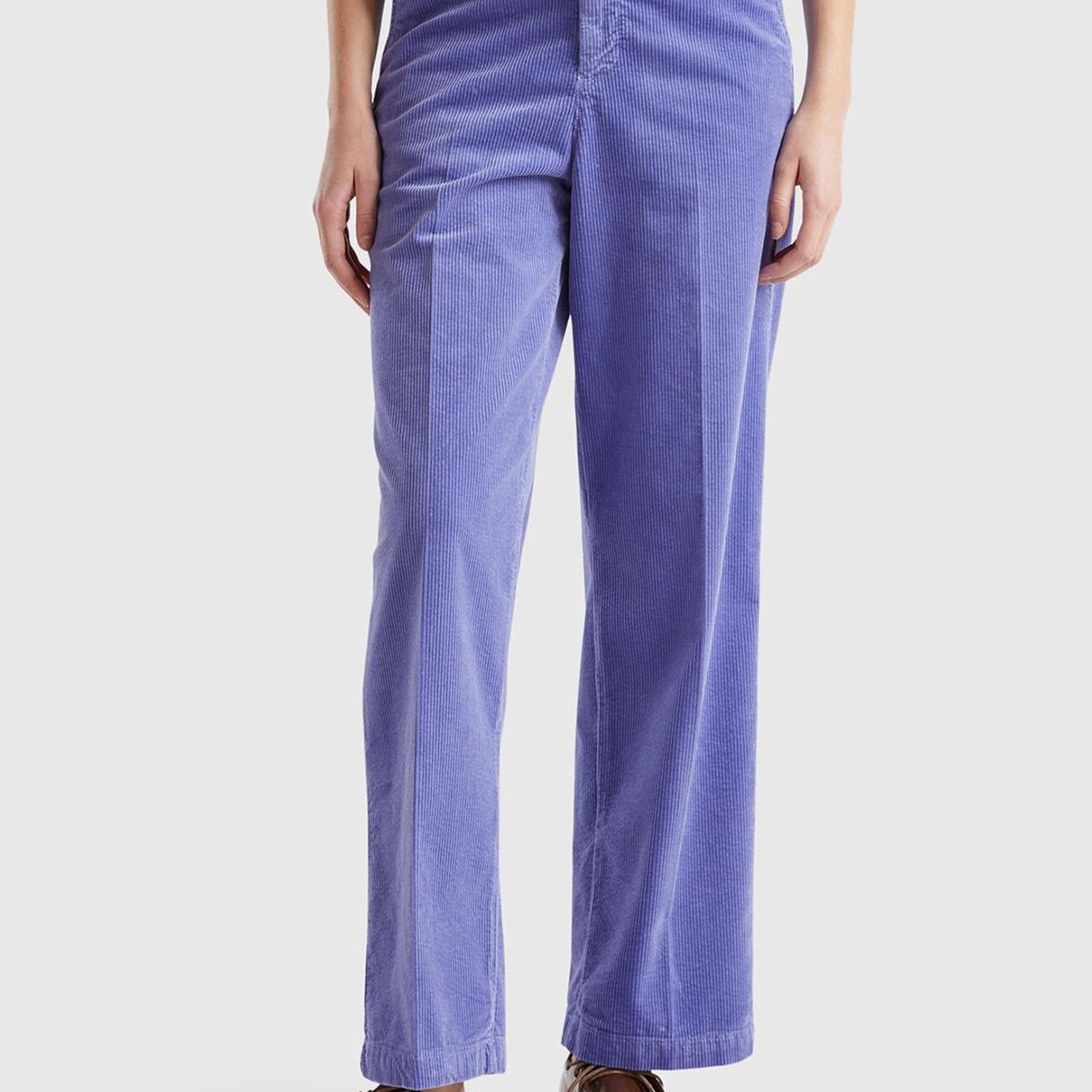 Kadın Mor Pamuk Karışımlı Arkası Lastikli Cepli Geniş Paça Kadife Pantolon