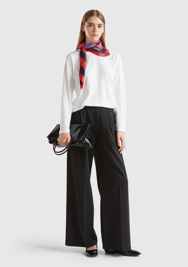  Kadın Siyah %100 Pamuk Arkası Elastik Belli Bol Paça Pantolon