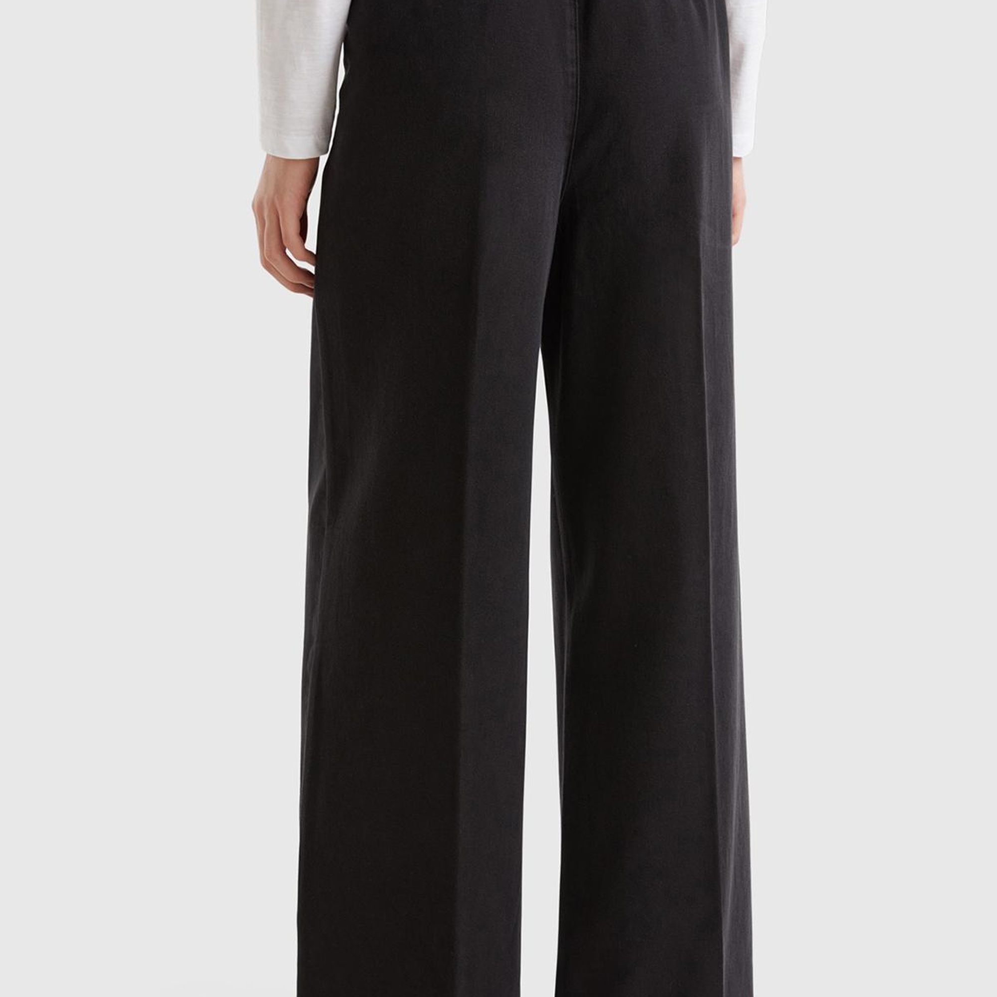 Kadın Siyah %100 Pamuk Arkası Elastik Belli Bol Paça Pantolon