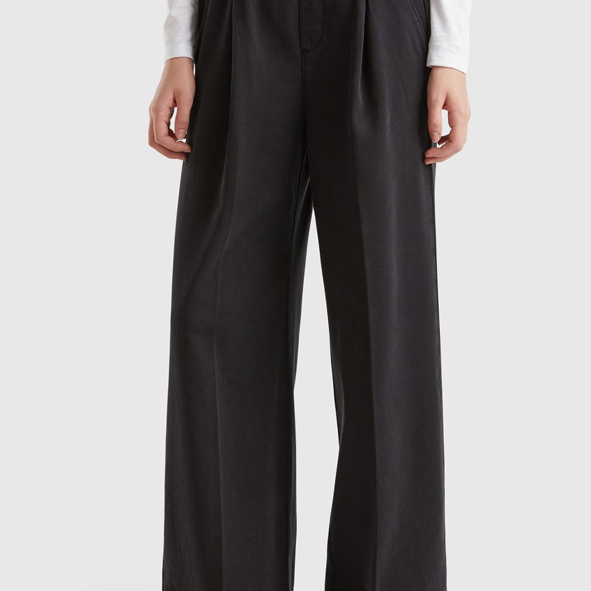 Kadın Siyah %100 Pamuk Arkası Elastik Belli Bol Paça Pantolon