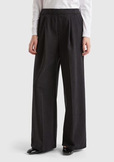  Kadın Siyah %100 Pamuk Arkası Elastik Belli Bol Paça Pantolon