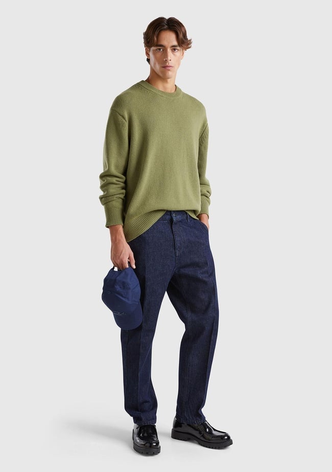  Erkek Koyu Mavi %100 Pamuk Cepli Arkası Logo Etiketli Denim Pantolon