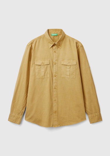  Erkek Taba %100 Pamuk Uzun Kollu Gömlek