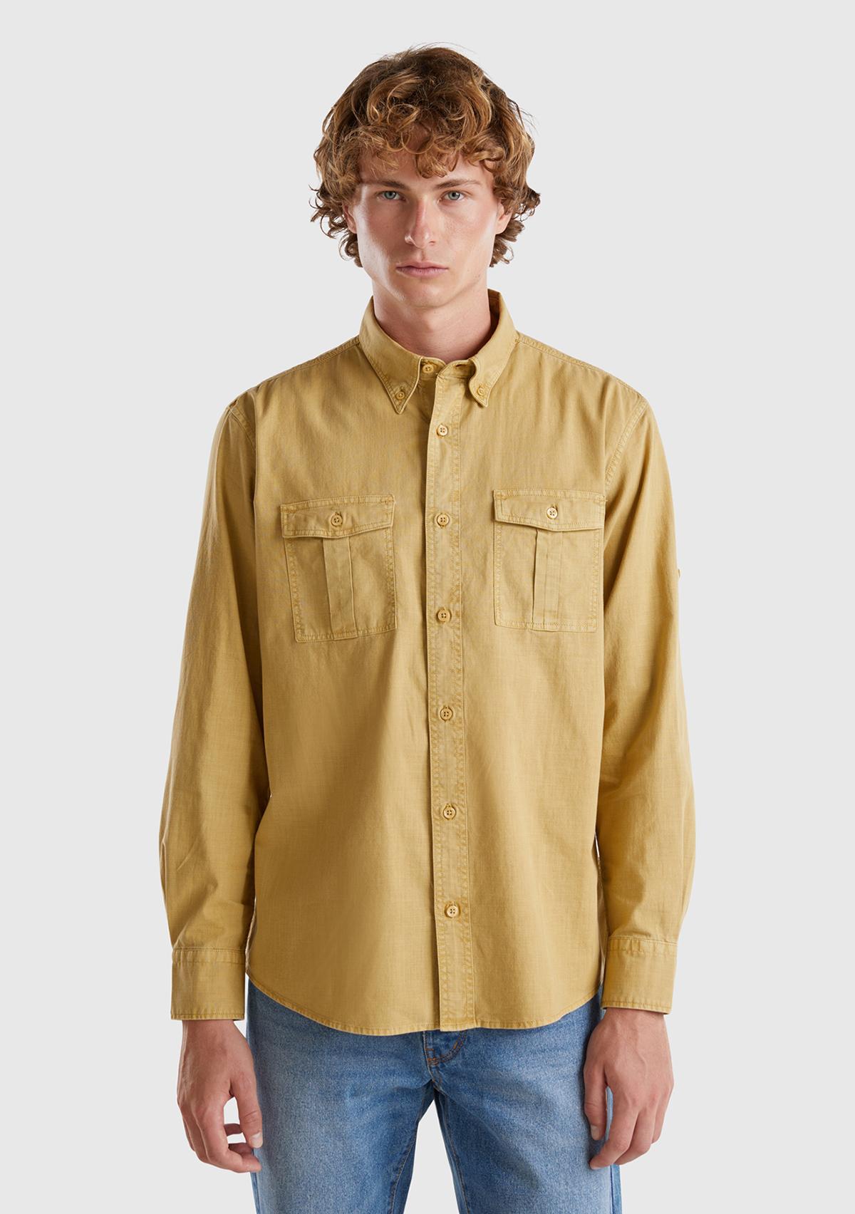  Erkek Taba %100 Pamuk Uzun Kollu Gömlek