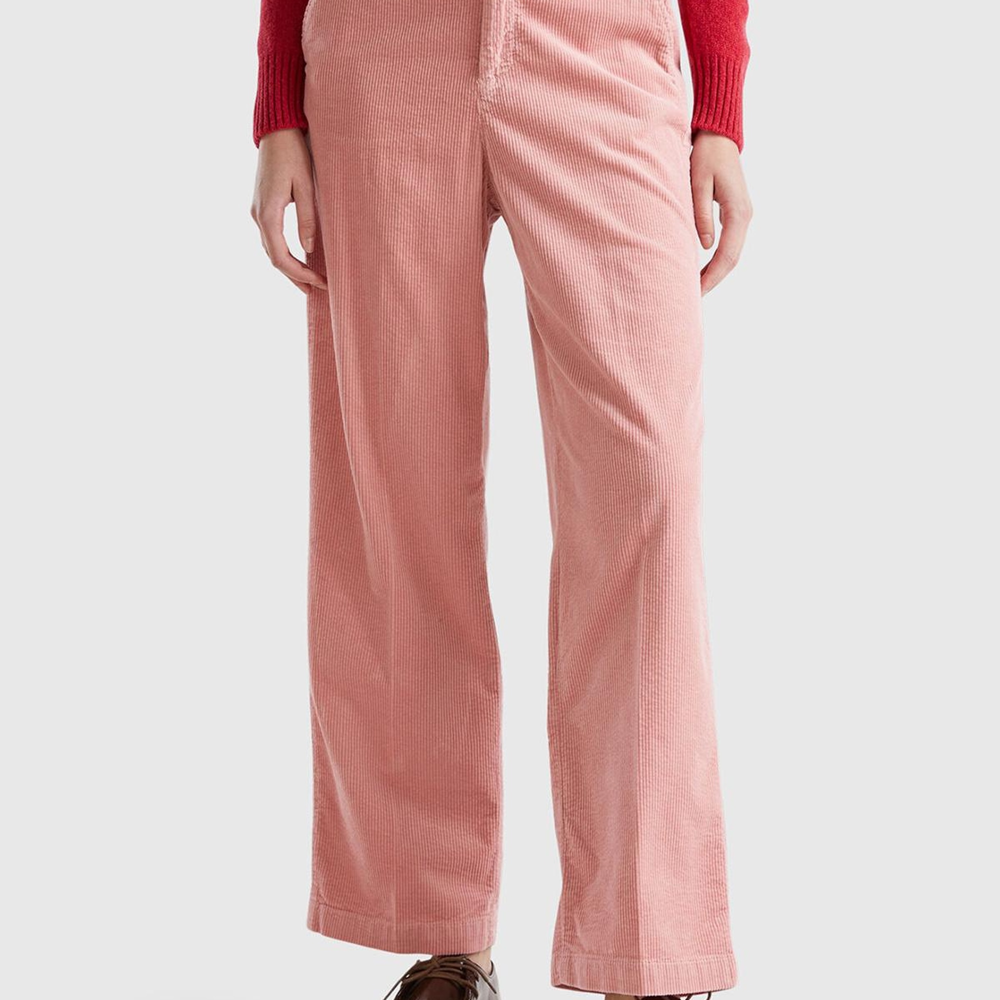 Kadın Pembe Pamuk Karışımlı Arkası Lastikli Cepli Geniş Paça Kadife Pantolon