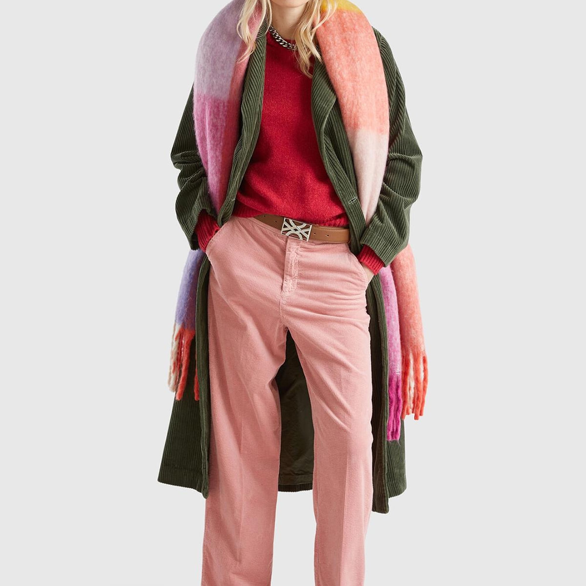 Kadın Pembe Pamuk Karışımlı Arkası Lastikli Cepli Geniş Paça Kadife Pantolon