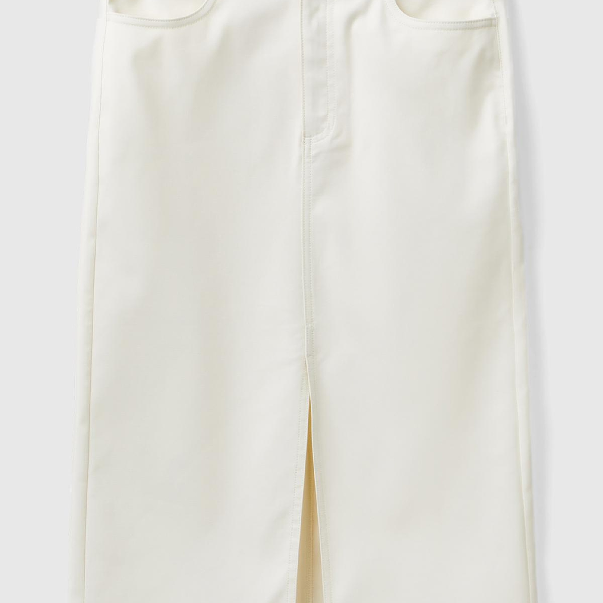 Kadın Krem Pamuk ve Viskoz Karışımlı Ortası Yırtmaçlı Midi Etek