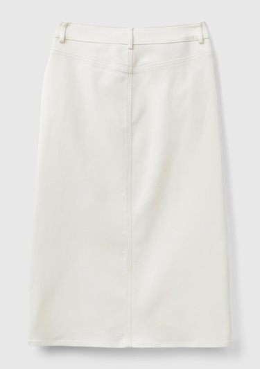  Kadın Krem Pamuk ve Viskoz Karışımlı Ortası Yırtmaçlı Midi Etek