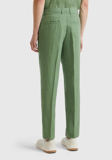  Erkek Mint Yeşili %100 Keten Pantolon