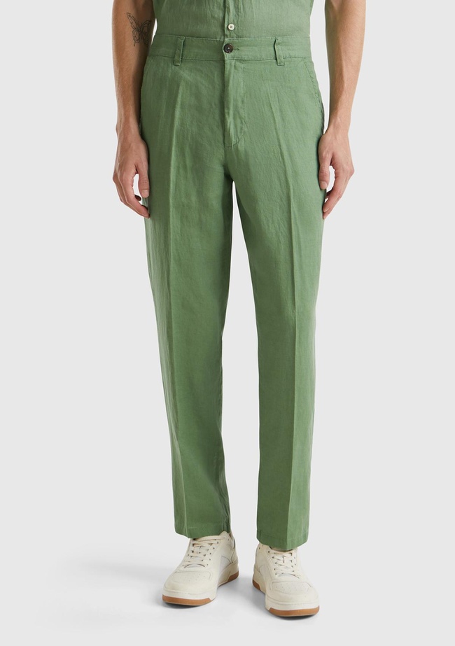  Erkek Mint Yeşili %100 Keten Pantolon