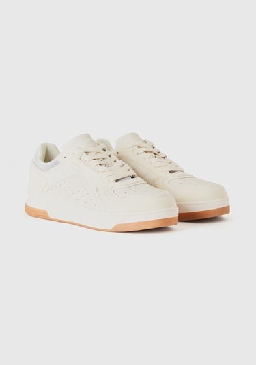  Kadın Krem İki Renkli Bağcıklı Spor Ayakkabı