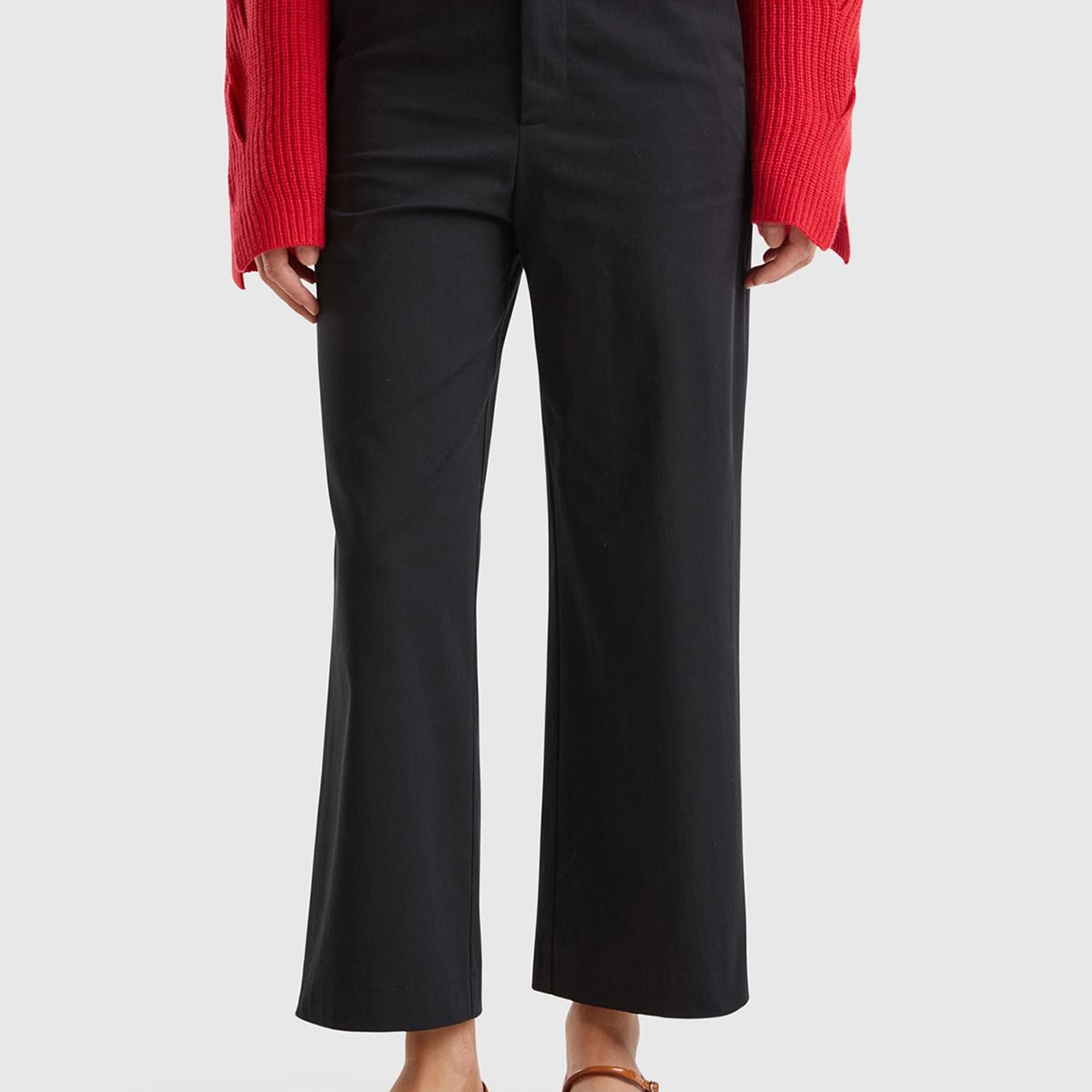 Kadın Siyah Pamuk Karışımlı Düz Paça Bilek Boy Gabardin Pantolon