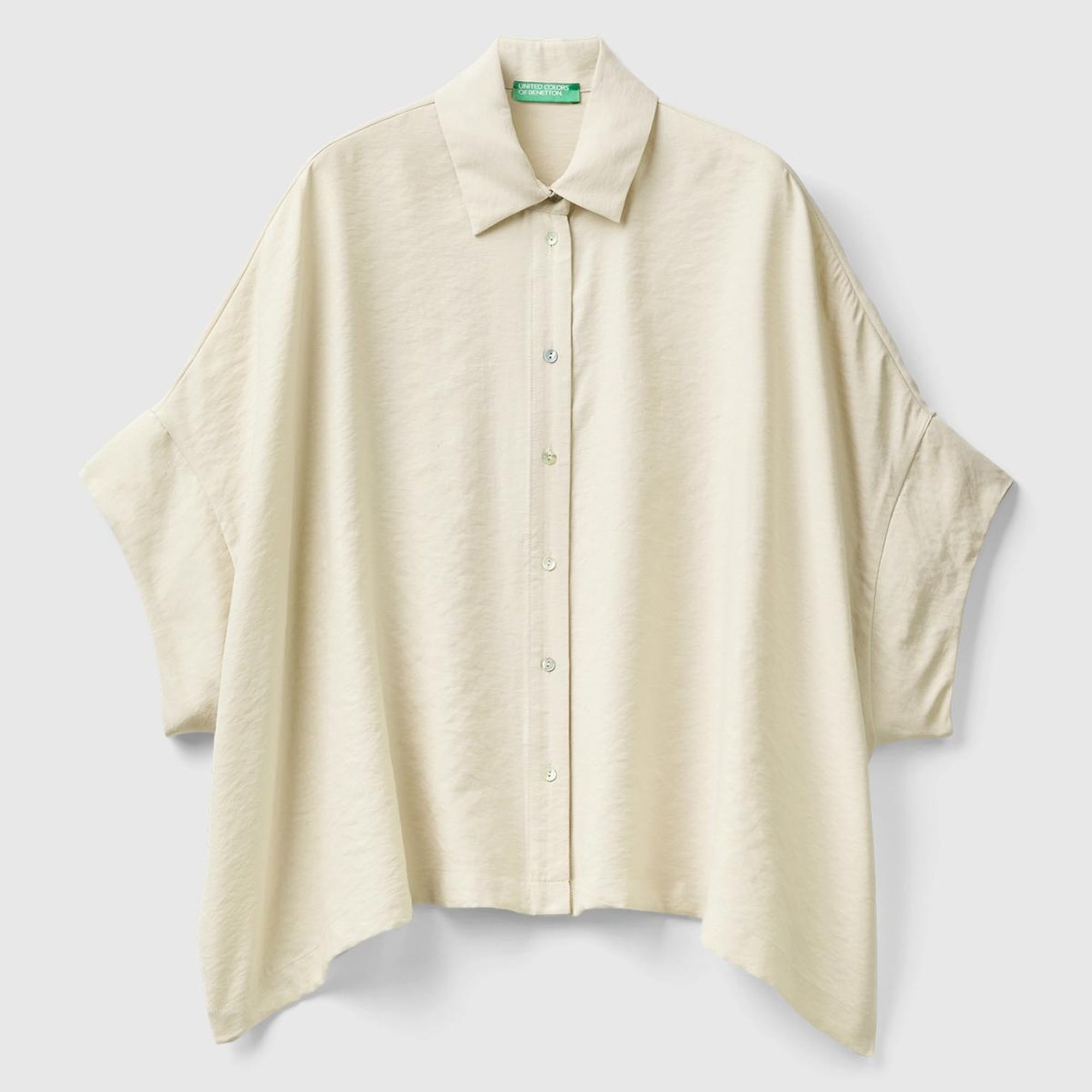 Kadın Krem Modal Karışımlı Hafif Oversize Truvakar Kol Gömlek