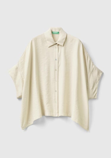  Kadın Krem Modal Karışımlı Hafif Oversize Truvakar Kol Gömlek