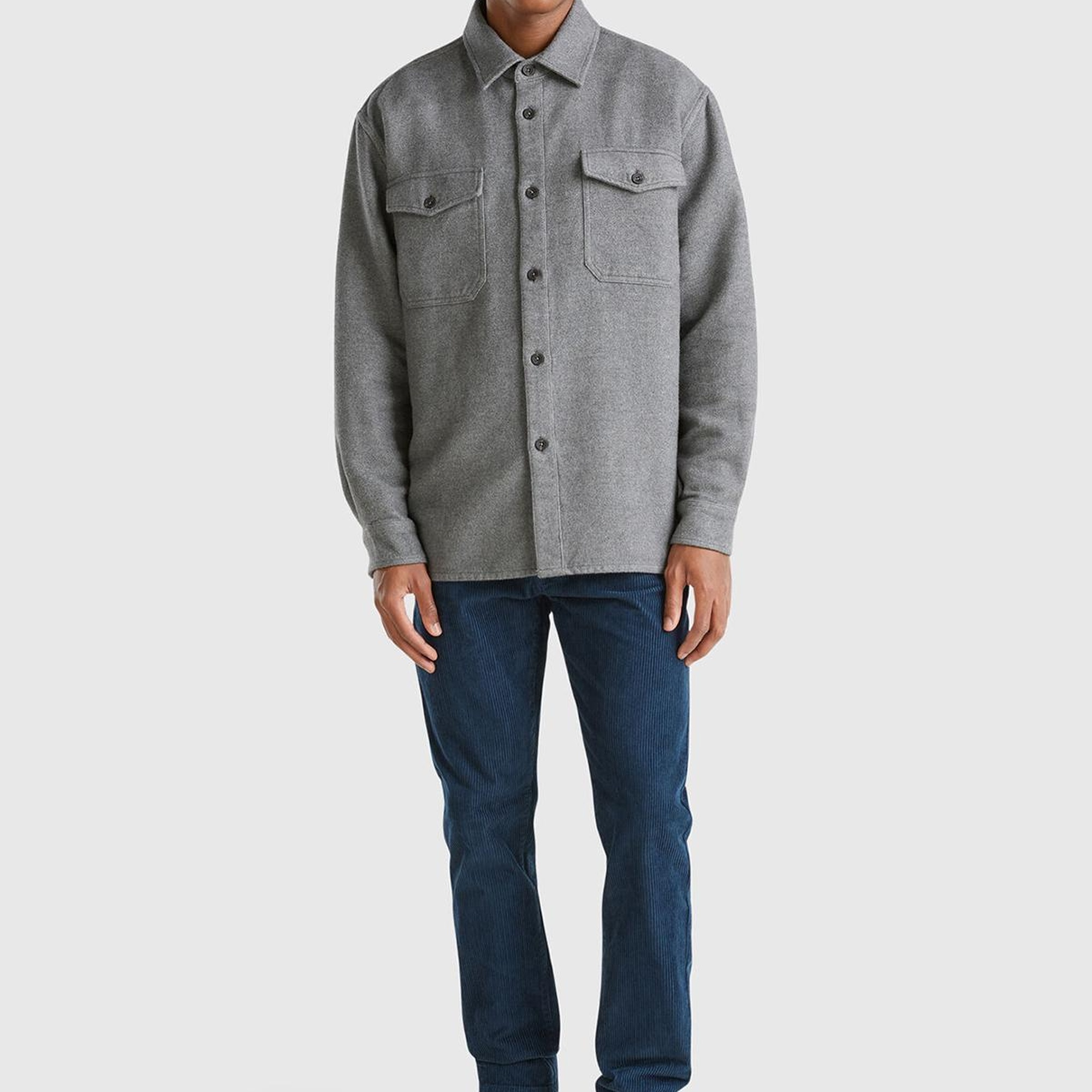 Erkek Antrasit Melanj %100 Pamuk Göğüs Cepli Arkası Logo Baskılı Uzun Kollu Gömlek