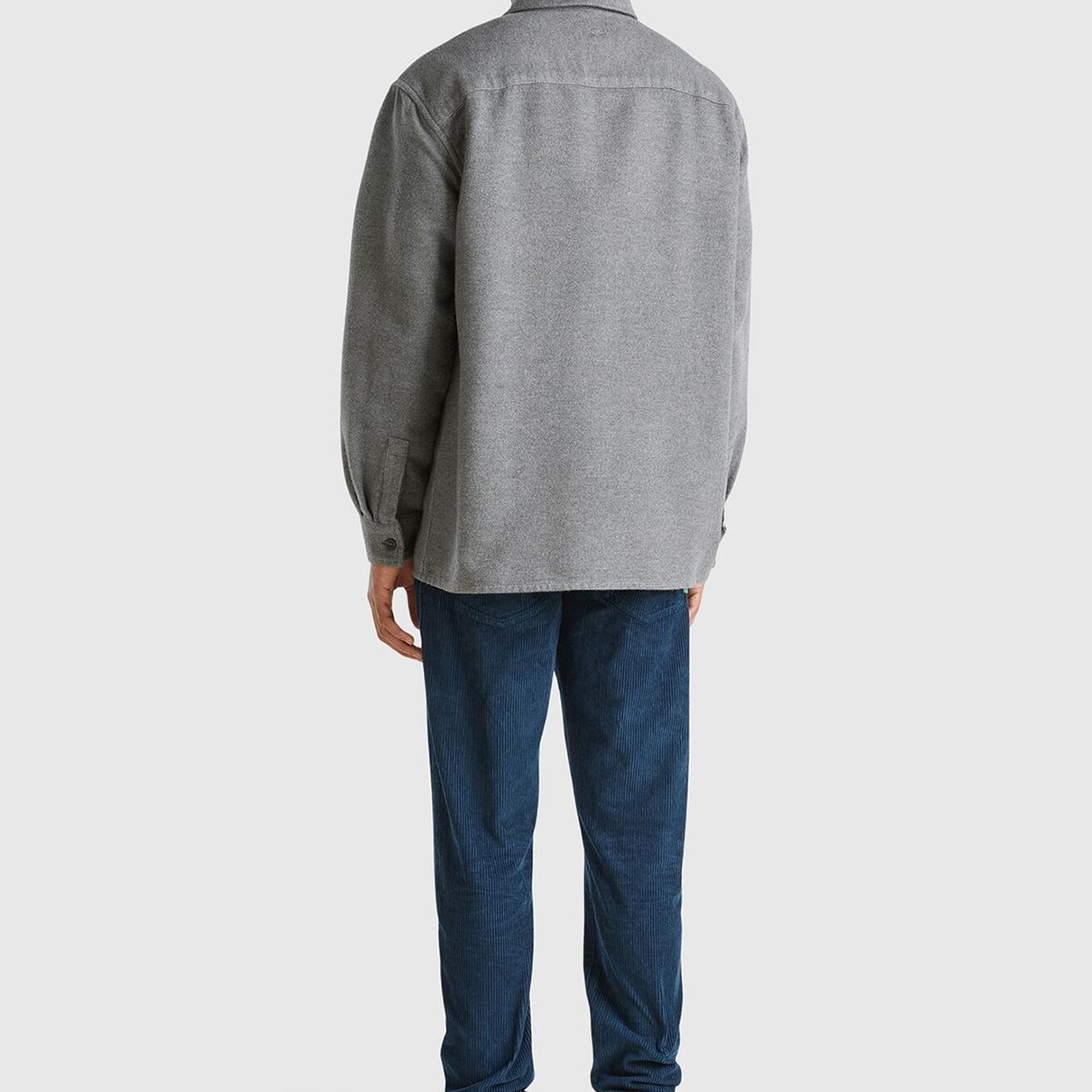 Erkek Antrasit Melanj %100 Pamuk Göğüs Cepli Arkası Logo Baskılı Uzun Kollu Gömlek