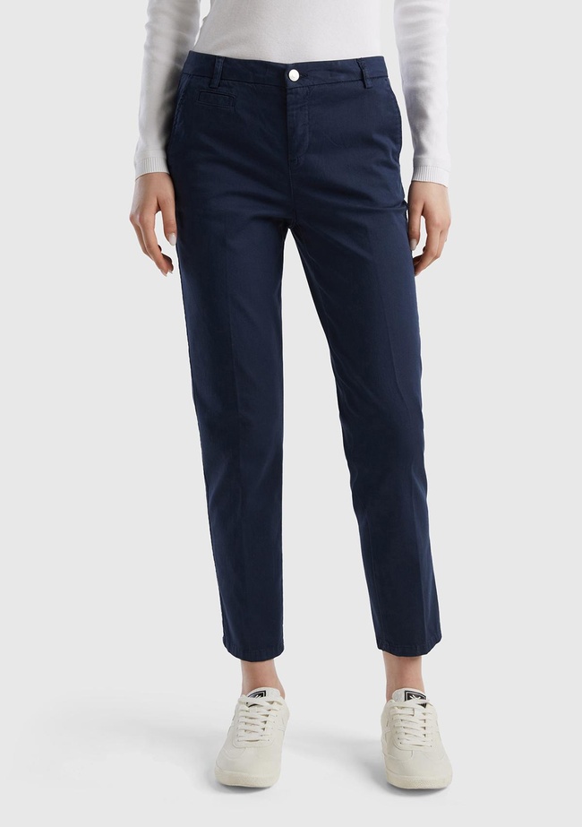  Kadın Lacivert Elastanlı Basic Chino Pantolon