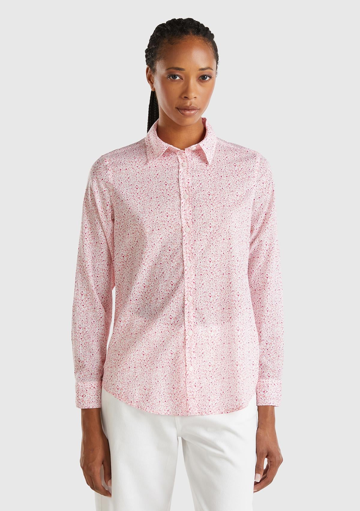  Kadın Pembe %100 Koton Desenli Gömlek