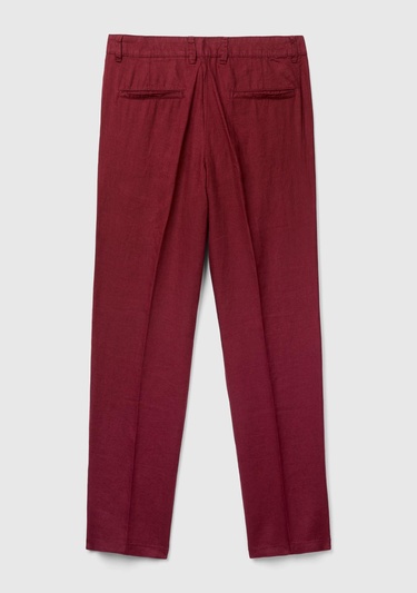  Erkek Bordo %100 Keten Pantolon
