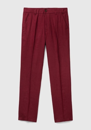  Erkek Bordo %100 Keten Pantolon