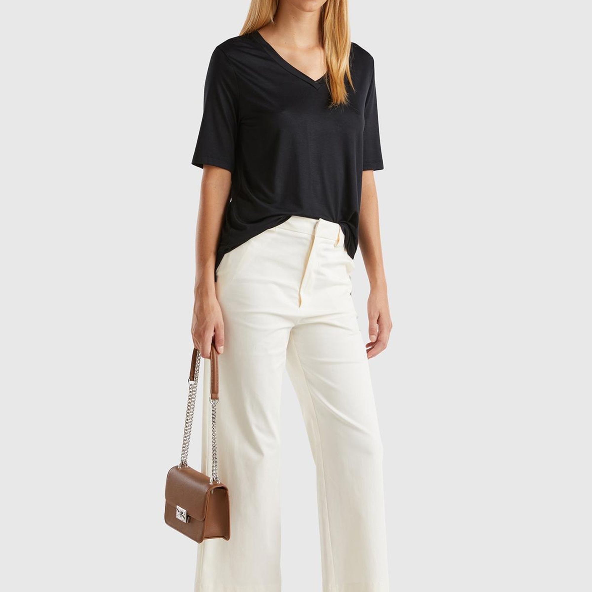 Kadın Krem Pamuk Karışımlı Düz Paça Bilek Boy Gabardin Pantolon