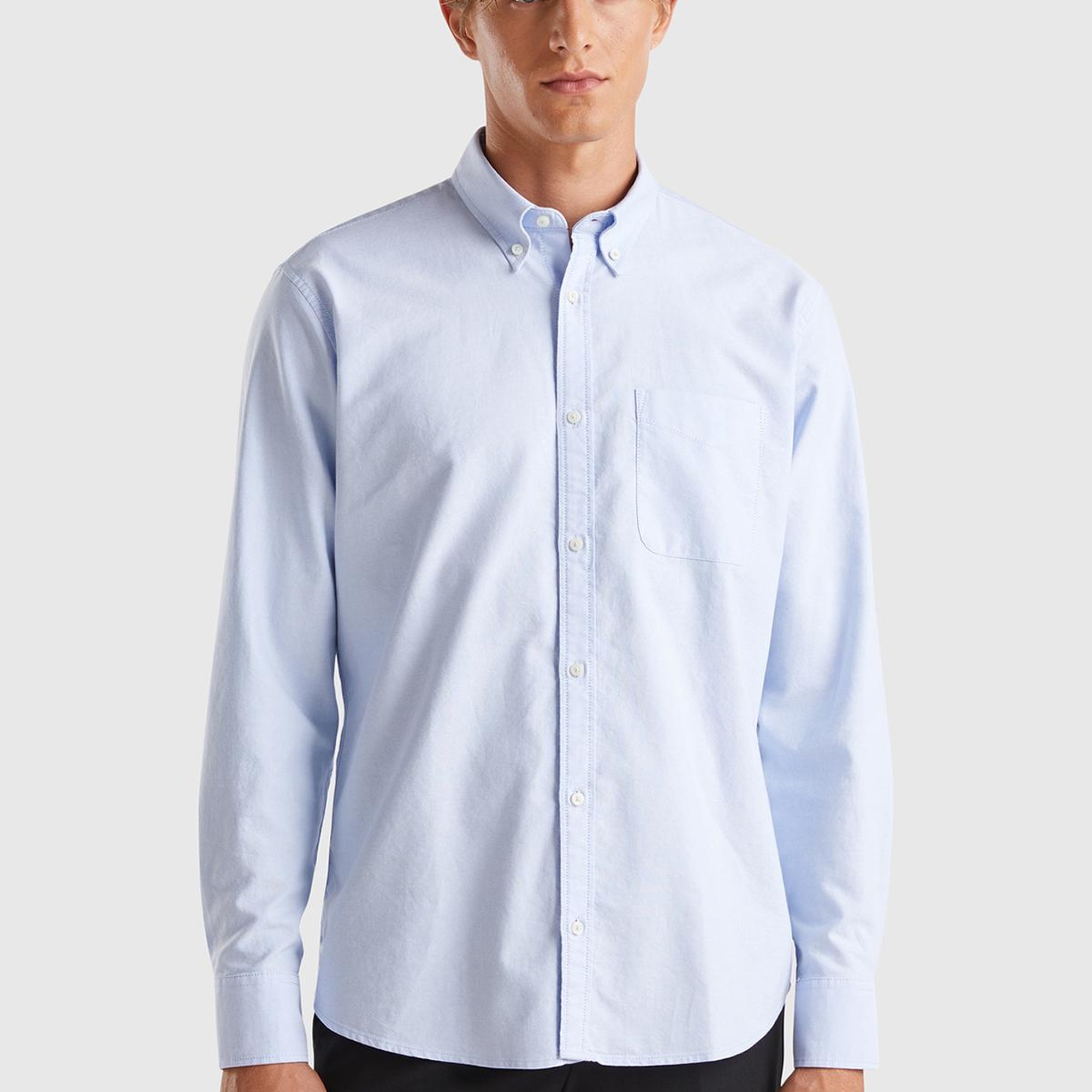 Erkek Turkuaz %100 Pamuk Göğsü Cep Detaylı Uzun Kollu Düz Gömlek